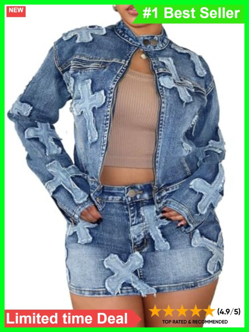 Womens Denim 2 Piece Set Cropped Jacket Mini Skirt Y2K Streetwear
